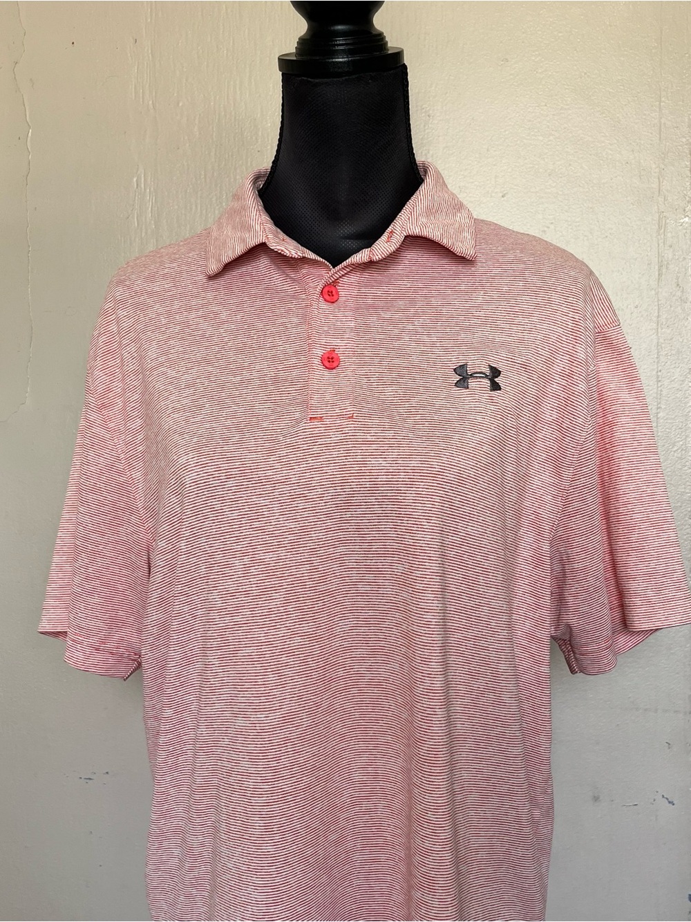 Under Armour orange and white striped heat gear polo shirt